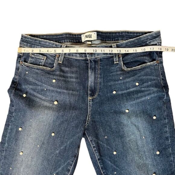 Paige Brigitte Pearl and Stud Embellished Ankle Cropped Jeans Size 32 Bling - Picture 6 of 15